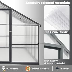 8 x 8 FT Greenhouse for Outdoors, Polycarbonate Garden Backyard Greenhouse with Adjustable Roof Vent, Aluminum Large Walk-in Greenhouse, Dark Gray 8 x 8 FT Greenhouse for Outdoors Polycarbonate Garden Backyard Greenhouse with Adjustable Roof Vent Aluminum Large Walk in Greenhouse Dark Gray