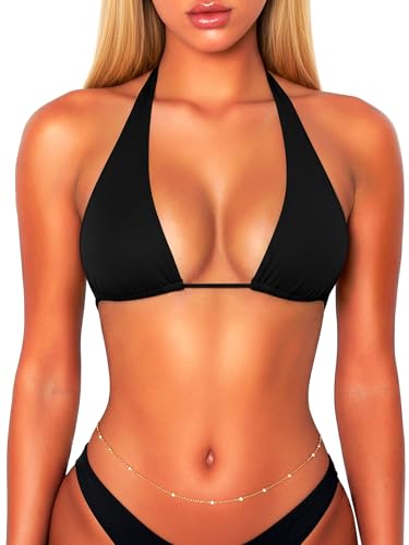 OZICERD String Halter Triangle Bikini Tops for Women Sexy Bathing Suit Swim Bikinis Top Only Black M
