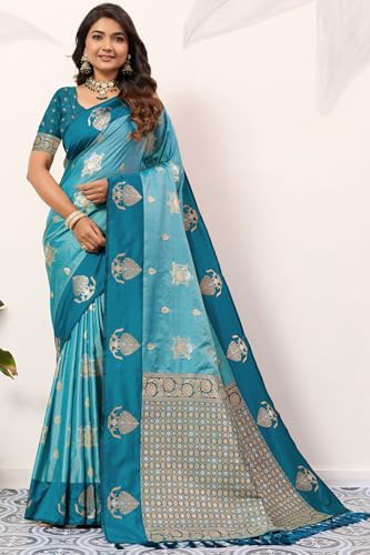 Image of SGF11 Women's Kanjivaram Pure Soft Silk Saree With Unstitched Blouse Piece