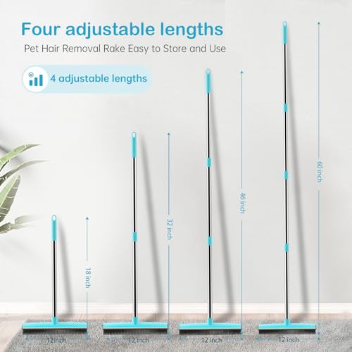 Image of Carpet Rake 60 inch Long Handle, Pet Hair Remover, Carpet Broom, 3Pcs | Metal Fabric Edge, Carpet Scraper, Rug Rake, Pet Hair Broom, Carpets, Rugs, Mats, Couch, Stairs, Pet Hair Removal Tool