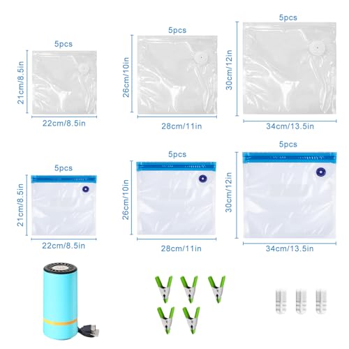 Image of 39-Pack BPA-Free Vacuum Sealer Bags with Pump Included - 3 Sizes, Reusable Meal Bags with & Without Air Valves for Freshness - Microwave & Freezer Safe for Meal Prep & Food Storage