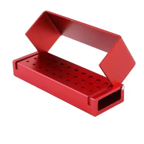 LA MIERE 30 Holes Dental Bur Block with Cover Autoclavable, Aluminum Burs Case Organizer Disinfection Holder Opening Box for Dental Lab, Dentist Tool, Red