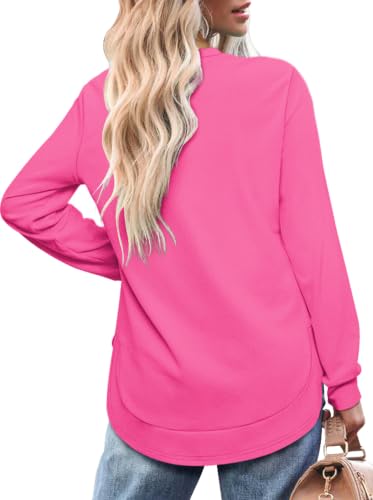 Image of OFEEFAN Womens Sweatshirt Crewneck Long Sleeve Shirts High Low Tops Curved Hem