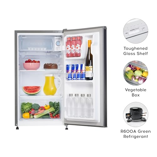 Image of Cruise 100 L Compact Minibar Refrigerator with Freezer - Direct Cool Technology (Single Door, Ideal for Bedroom, Hostels & Offices, 2026 Star Rating, Brushed Steel, CRDSDM-FZ31051S)