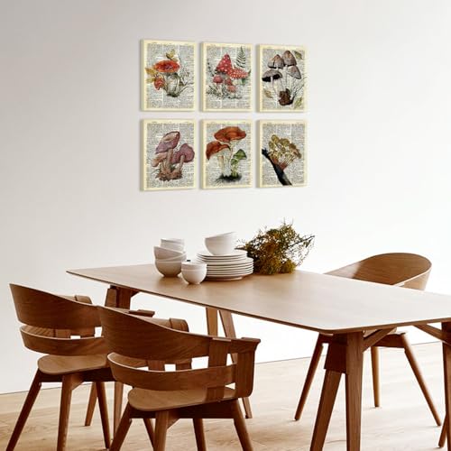 Image of CHDITB Vintage Mushroom Canvas Wall Art, Antique Dictionary Page Fungi Print, Botanical Mushroom Wall Decor, Retro Mycology Framed Poster, Nature Inspired Artwork For Kitchen Living Room Decor 12 inchX16 inch