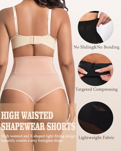 Image of 2 PCS Thong Tummy Control Shapewear Shorts for Women High Waisted Body Shaper Underwear Seamless Shapewear Panty Girdle