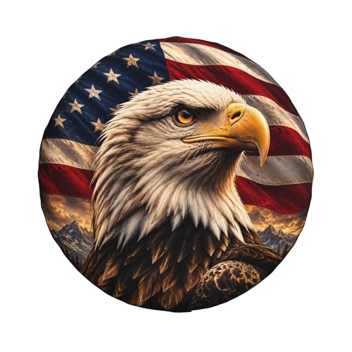 Image of Bald Eagle Spare Tire Cover for SUVs RVs Trailers Campers Trucks, Universal Spare Wheel Cover, American Flag Patriotic Tire Cover for Outdoor Spare Tire Protection (15 inch for Diameter 27 inch-29 inch)