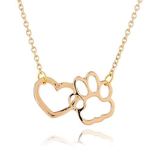 Selia, collana con ciondolo a forma di zampa con cuore, stile minimalista, realizzata a mano e Ottone, colore: gold, cod. 446a