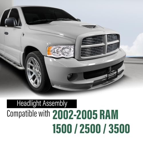 Image of GRAND ORANGE Headlights Assembly Compatible with Dodge Ram 1500 2002-2005, Fit Dodge Ram 2500 3500 2003-2005 Left & Right Headlamps Assembly, Clear Lens Chrome Housing Amber Reflector