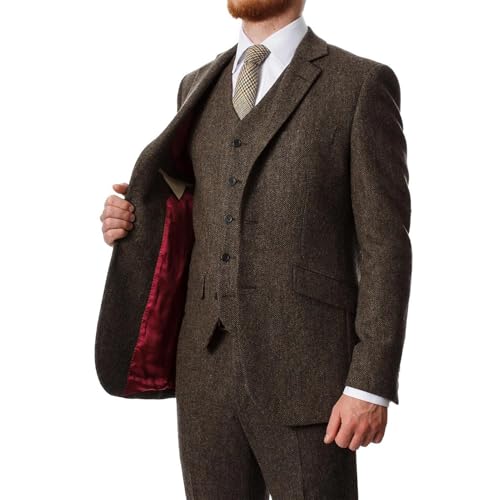 3 Piece Tweed Herringbone Suits for Men Slim Fit Two Buttons Men's Suits Vest Tuxedos Suits Pants Set2