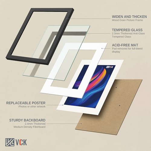 Image of VCK 12x18 Frame 5 Pack, Black Wood, 11x17 Mat, Glass, for Poster Prints