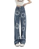 Hopecn Baggy Flare Jeans Y2K Star Pant Womens High Rise Aesthetic Streetwear Vintage Fashion Outfits Bell Bottom. (l, Blue2)