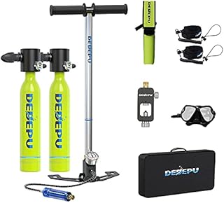 DEDEPU S3000-Package C 2×0.5L Diving Gear for Diver Mini Scuba Tank Oxygen Cylinder for Underwater Diving Breathe Training, Snorkeling Tank Manual Pump Device（U.S. Inventory）