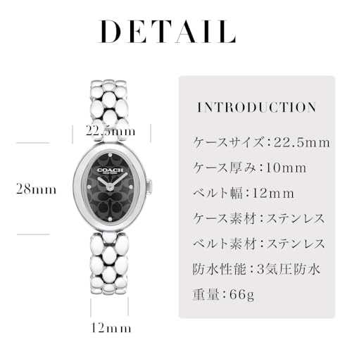 Image of Coach Sammy Qtz Basic Black Oval Dial Women's Watch|Stainless Steel Material|Silver Color Band - 14504420