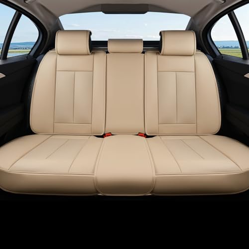 Image of Coverado Backseat Cover for Dogs, Car Seat Protector for Back Seat, Car Seat Covers Beige, Car Seat Cushion Nappa Leather, 3-Pieces Waterproof Seat Covers Carseat Cover Universal Fit for Most Cars