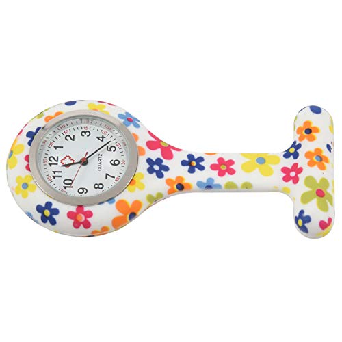 FGHJQ Color flor patrón silicona enfermeras broche túnica Fob bolsillo reloj dial Cover