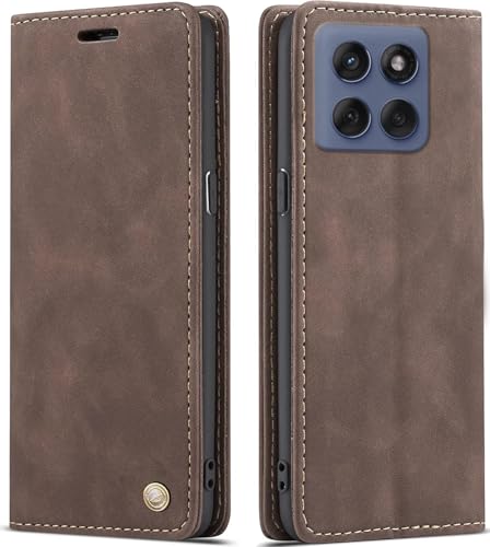 Image of ClickCase for Motorola Edge 60 Fusion 5G Sheepskin Series Faux Soft Leather Wallet Flip Case Kick Stand with Magnetic Closure Lightweight Slim Flip Cover for Motorola Edge 60 Fusion 5G (Coffee Brown)