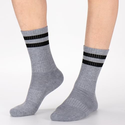 Image of Ultrafun 5 Pairs Striped Crew Socks Cotton Cushioned Athletic Sports Running Socks for Men Women Teens