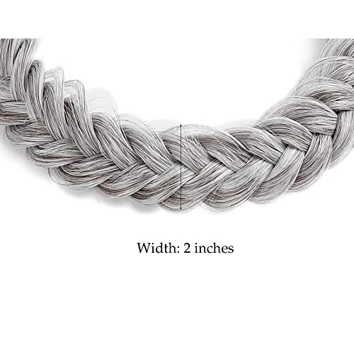TOECWEGR Extensions Headband Hair Band Braided Classic Chunky Wide Plaited Wedding Fluffy Braids Wig Women Girl Beauty Accessory (Silver) - Image 2