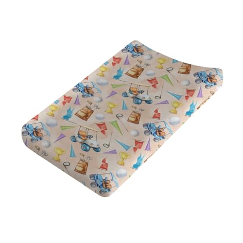 Golf Baby Changing Table Pad Covers for Boys Girls 32''x16'' Golfing Nursery Fitted Diaper Change Table Pad Mats Golf Cart Balls Golf Days Sports Comfort Soft Breathable Cradle & Bassinet Sheets