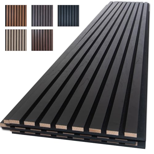NeatiEase Wood Slat Wall Panels, 4-Piece 96' x 12.6', Soundproof & Noise Cancelling, Acoustic Wall Panels (Black)