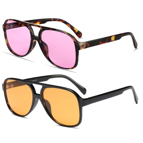 Image of Freckles Mark Vintage Retro 70s Sunglasses for Women Men Classic Large Square Aviator Trendy Glasses