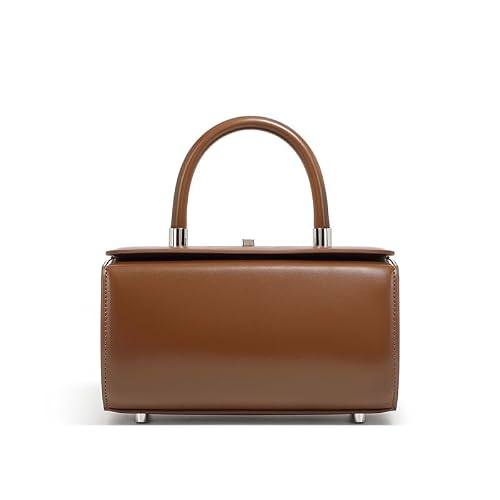 Mewpurrs Small Leather Crossbody Purse, Boxy Top Handle Bag, Coffee