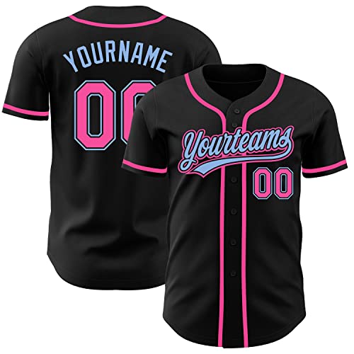 Generic Black and Pink and Light Blue Baseball Jersey Women Men Youth Kids, Custom Baseball Jerseys Printed Stitched Name Number Logo Baseball Shirt