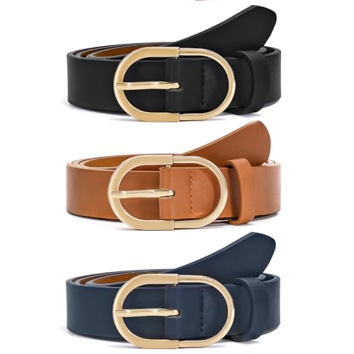 Image of VONMELLI 3 Pack Women's Belts for Jeans Pants Fashion Gold Buckle Ladies Dress Belt