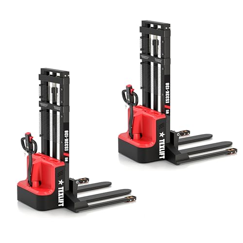 Image of Full Electric Forklift Walkie Pallet Stacker with Fixed Straddle Legs and Adjustable Forks 5.50 Inch to 27 Inch - Material Lifter 3300lbs Capacity 138 Inch Lifting Heights - 2 Pack