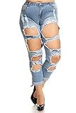 CL WOMENS PLUS SIZE BLUE Denim Stretch CROP Ripped JEANS Skinny Distressed Pants