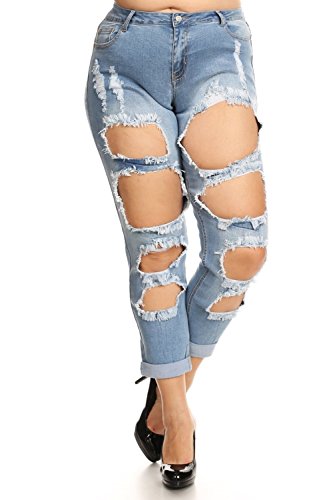 CL Womens Plus Size Blue Denim Stretch Crop Ripped Jeans Skinny Distressed Pants