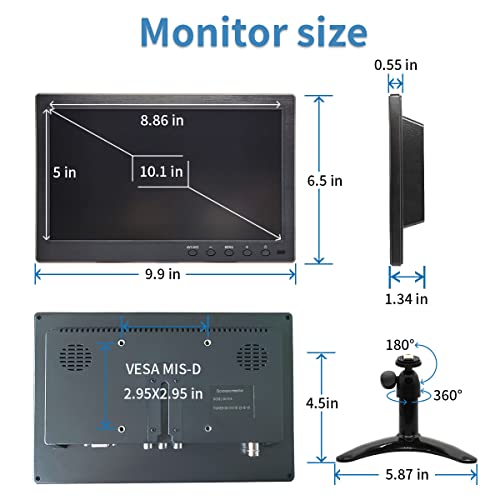 Qcvoruno 10.1 Inch Security Monitor & Displays, 1024 * 600 Resolution, Support Hd/Bnc/Av/Vga/Usb Input, Built-In Dual Speakers Portable Lcd Monitor, Suitable For Game Cctv Raspberry Pi Pc Dvd Dslr #TOP5