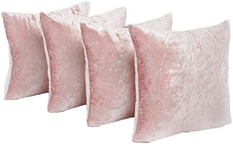 Sienna Crushed Velvet Pack of 4 Cushion Covers 18 x 18 for Living Room Bedroom Plain Decorative Luxury Home Bed Sofa - 45 x 45cm, Black