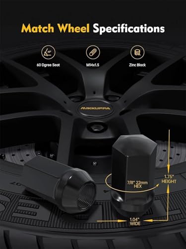 Image of MIKKUPPA 4PCS M14x1.5 OEM Lug Nuts - Replacement for Chevy Silverado Suburban Tahoe, GMC Sierra 1500 Yukon, Buick Cadillac Dodge Chrysler, OEM Factory Wheel, Black Closed End One-Piece Tire Nut
