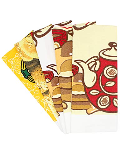 HappyBear Kitchen Towels Cotton Terry Dishcloths, 5 Pack, Super Absorbent Dish Towels, Lint-Free Tea Washcloths, 100% Cotton, 15
