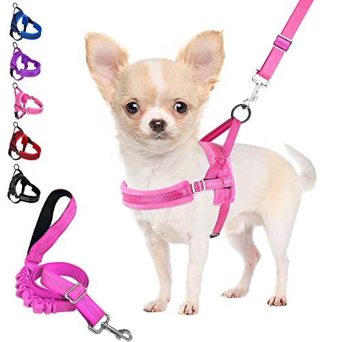 Eyein No Pull Small Dog Harness & Lead, Heavy Duty Easy for Walk Vest Harness Soft Padded Reflective Adjustable Puppy Harness Anti-Twist Pet Lead Quick Fit for Small Dog Cat Animal (xxs, pink)