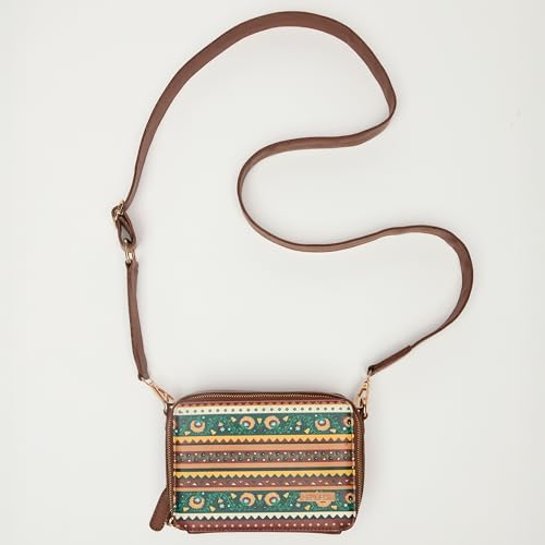 Image of Chumbak Jaipur Sling Bag for Women, Tan Floral PU Leather, Digital Nomad Collection, Stylish Zipper Sling, Lightweight Crossbody Bag for Everyday Travel and Casual Outings