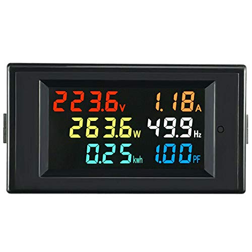 Lizusidtsy 6 in 1 AC Monitor D69-2058 AC Digital Voltage and Current Power Frequency Factor Electricity Meter Multi-Function Power Monitor, Black