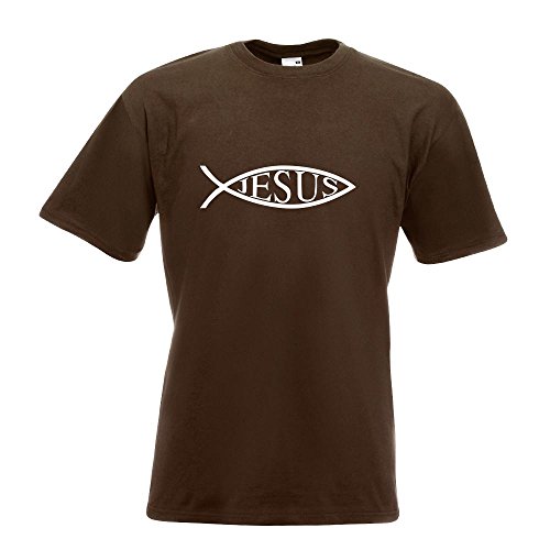 T-Shirt - Poisson de Jésus - Chocolat - M - imprimé avec Motif - été - Chemise Amusante - Sport - Loisirs Cover