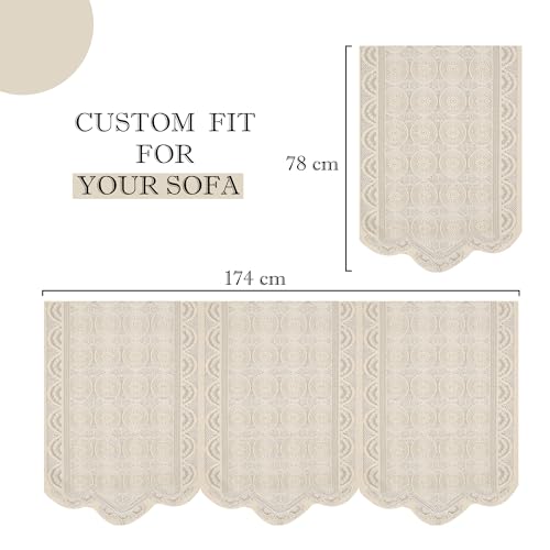 Image of Kuber Industries (Set of 10) Stylish & Durable Cotton Sofa Covers 5 Seater | Washable Sofa Protector /Mat & Slipcover for Hall, Living Room & Office | Plain Circle - Off White
