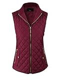 makeitmint Women's Basic Solid Quilted Padding Jacket Vest w/Pockets Large YJV0002_Burgundy