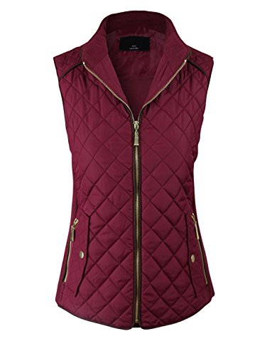 makeitmint Women's Basic Solid Quilted Padding Jacket Vest w/Pockets Large YJV0002_Burgundy