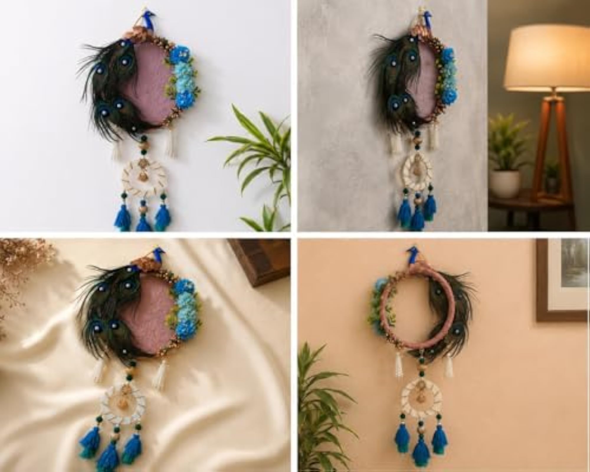 Handmade Peacock Dream Catcher Wall Hanging