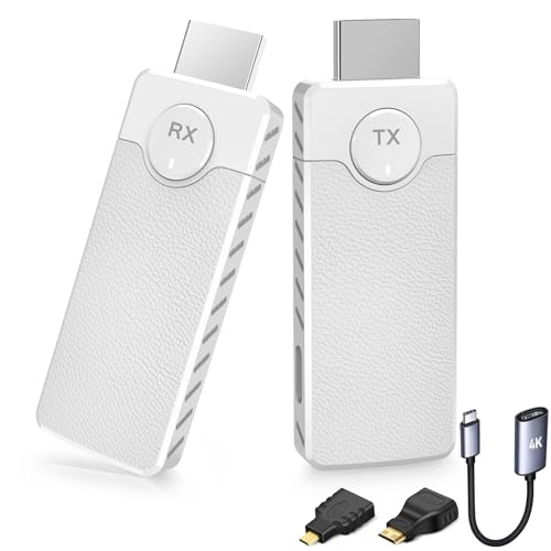 Transmissor e recetor HDMI sem fio, Plug & Play, transmissor e recetor HDMI, transmissão sem fios HDMI suporta streaming de vídeo de computador portátil para HDTV/projetor/Tabl(branco)