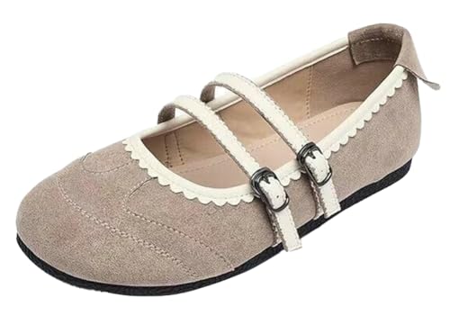 Women's Ballet Flats Suede Mary Jane Shoes with Ankle Strap Round Toe Comfort Cute Slip On Dress Flats 2025 Fall