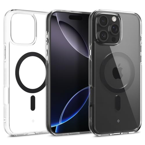 Image of CASEOLOGY by Spigen Capella Mag for iPhone 16 Pro Case [Ultra Clear] Magnetic Military Grade Drop Protection Side Grip Patterns Back Cover Case for iPhone 16 Pro (TPU and PC | Clear Charcoal)