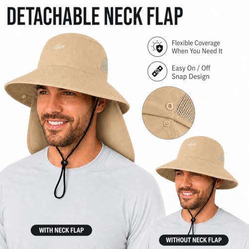 Image of Palmyth Fishing Hat with Detachable Neck Flap UPF 50+ Breathable Sun Hats
