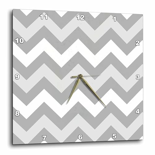 3dRose DPP_179806_1 Shades of Gray Chevron Zig Zag Pattern Light Pastel Grey Zigzags Wall Clock, 10 by 10"