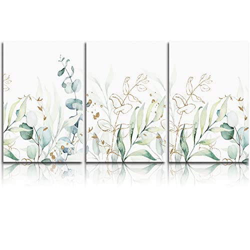 Cycoshower 3 Panel Canvas Printing Wall Art Oil Painting On Canvas Abstract Art Watercolor Green Eucalyptus Leaf Artworks Wall Decor For For Bedroom Living Room #TOP10